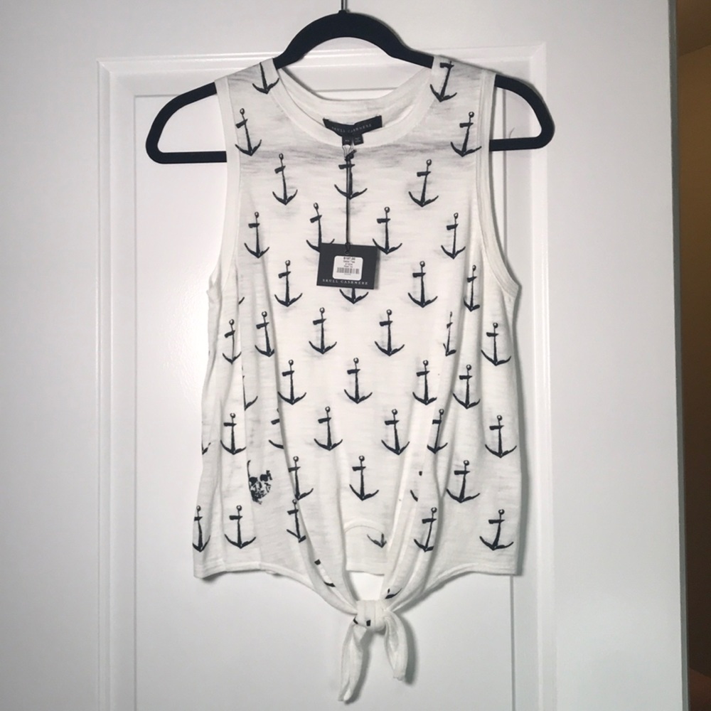 White & navy nautical tank